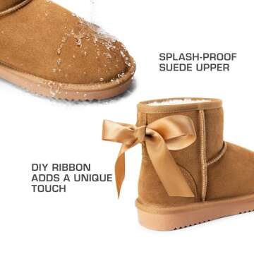 DREAM PAIRS Snow Boots for Women Genuine Suede Faux Fur Lining Water Resistant Anti-Slip Warm Winter Booties Slip On Memory Foam Comfort Ankle Boots FuzzyClassicⅡ Low Boots