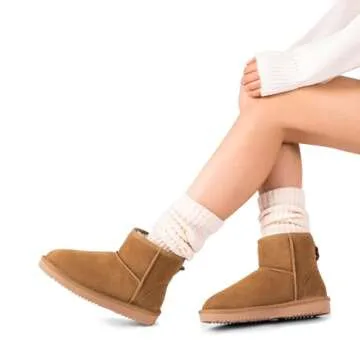 DREAM PAIRS Snow Boots for Women Genuine Suede Faux Fur Lining Water Resistant Anti-Slip Warm Winter Booties Slip On Memory Foam Comfort Ankle Boots FuzzyClassicⅡ Low Boots