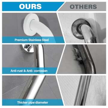 2 Pack 12 Inch Grab Bars for Bathtubs and Showers, Handicap Grab Bars, Shower Handle, Anti Slip Shower Handles for Elderly, Safety Shower Grab Bar, Stainless Steel, White