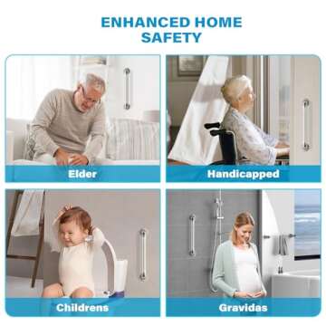 2 Pack 12 Inch Grab Bars for Bathtubs and Showers, Handicap Grab Bars, Shower Handle, Anti Slip Shower Handles for Elderly, Safety Shower Grab Bar, Stainless Steel, White