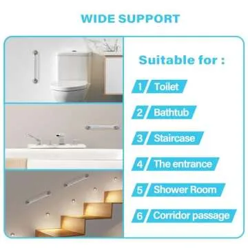 2 Pack 12 Inch Grab Bars for Bathtubs and Showers, Handicap Grab Bars, Shower Handle, Anti Slip Shower Handles for Elderly, Safety Shower Grab Bar, Stainless Steel, White