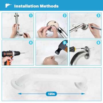 2 Pack 12 Inch Grab Bars for Bathtubs and Showers, Handicap Grab Bars, Shower Handle, Anti Slip Shower Handles for Elderly, Safety Shower Grab Bar, Stainless Steel, White