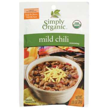 Simply Organic Mild Chili Seasoning Mix, 1-Ounce 12-Pack, Organic Cumin, Paprika, Cloves, Allspice, Warm, Hearty Taste