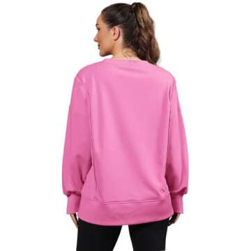 Nirovien Oversized Sweatshirt for Women Loose Fit Crew Neck Long Sleeve Shirts Casual Slouchy Pullover Top(Pink Purple,L)