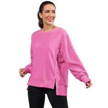 Nirovien Oversized Sweatshirt for Women Loose Fit Crew Neck Long Sleeve Shirts Casual Slouchy Pullover Top(Pink Purple,L)
