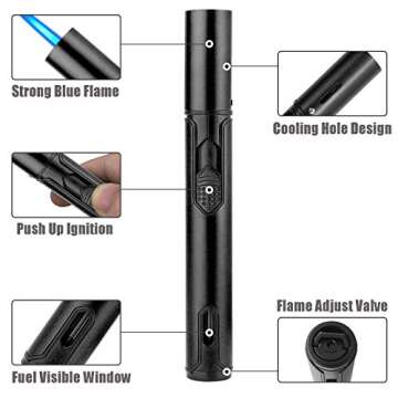 Anrapley Lighter, 6.0in Long Butane Torch Lighter with Fuel Level Window, Windproof Pen Lighter Adju...