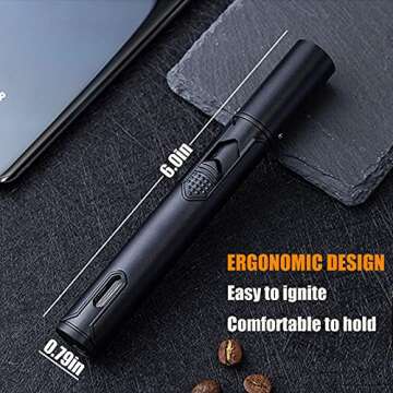 Anrapley Lighter, 6.0in Long Butane Torch Lighter with Fuel Level Window, Windproof Pen Lighter Adjustable Jet Flame for Candle Fireplace Grill Kitchen BBQ, Dad Gifts, Black(Gas not Included)