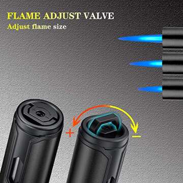 Anrapley Lighter, 6.0in Long Butane Torch Lighter with Fuel Level Window, Windproof Pen Lighter Adjustable Jet Flame for Candle Fireplace Grill Kitchen BBQ, Dad Gifts, Black(Gas not Included)