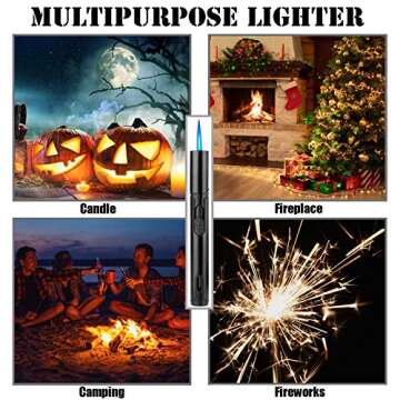 Anrapley Lighter, 6.0in Long Butane Torch Lighter with Fuel Level Window, Windproof Pen Lighter Adjustable Jet Flame for Candle Fireplace Grill Kitchen BBQ, Dad Gifts, Black(Gas not Included)