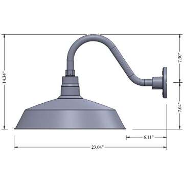 17in. Galvanized Finish Outdoor Gooseneck Barn Light Fixture With 14.5 in. Long Extension Arm - Wall...