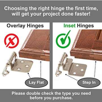 DecoBasics 3/8" Inset Cabinet Hinges Self Closing Brushed Nickel - 50 Pcs
