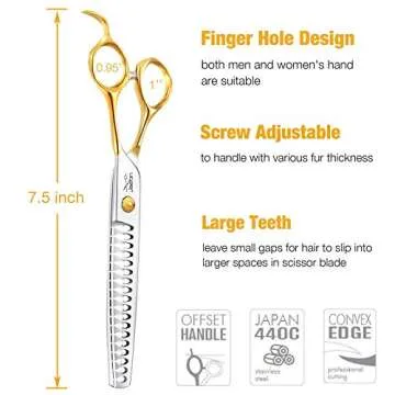 JASON 7.5" 18-Teeth Chunkers Shears for Dogs Cats Grooming Texturizing Blending Thinning Scissor Pets Trimming Kit Sharp Gold Shear for Right Handed Groomers