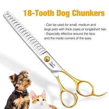 JASON 7.5" 18-Teeth Chunkers Shears for Dogs Cats Grooming Texturizing Blending Thinning Scissor Pets Trimming Kit Sharp Gold Shear for Right Handed Groomers