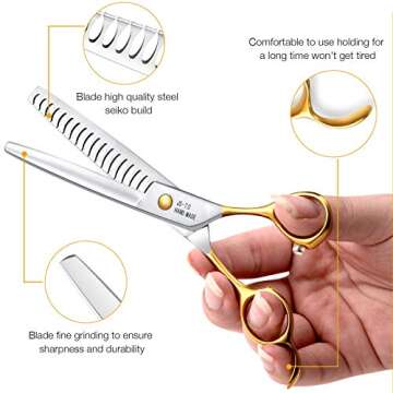 JASON 7.5" 18-Teeth Chunkers Shears for Dogs Cats Grooming Texturizing Blending Thinning Scissor Pets Trimming Kit Sharp Gold Shear for Right Handed Groomers