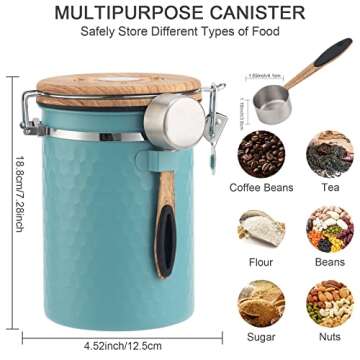 TEDSWAIT Coffee Canisters Airtight Coffee Bean Storage Container Kitchen Stainless Steel Food Storage Container with Scoop Date Tracker & CO2 Valve 61Fl Oz (Lake Blue)