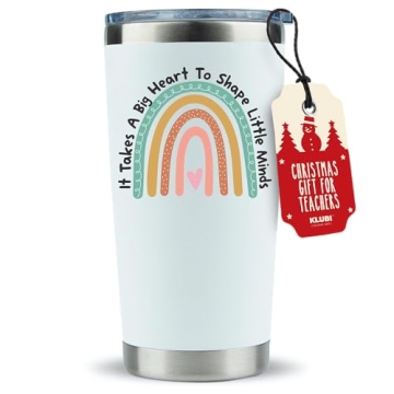 KLUBI Teacher Appreciation Gifts for Women - It Takes a Big Heart to Shape Little Minds Teacher Tumbler With Straw 20 Ounce Thank You Gifts for Women Nanny Gifts Travel Mug Preschool Teacher Gifts