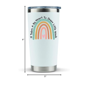 KLUBI Teacher Appreciation Gifts for Women - It Takes a Big Heart to Shape Little Minds Teacher Tumbler With Straw 20 Ounce Thank You Gifts for Women Nanny Gifts Travel Mug Preschool Teacher Gifts