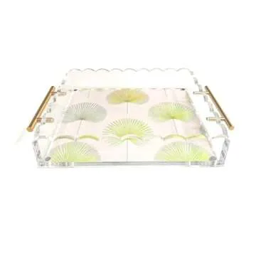 GRAHAM DESIGN Acrylic Scalloped Tray with Bronze Handles and a Magnetic Mat - Customizable for Photos, Art, and Messages, Includes Anti-Slip Pads, 10 x 12, Clear