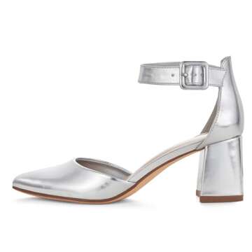 GENSHUO Women's Closed Toe Low Block Chunky Heels Pointed Toe 2 Inch Pumps with Ankle Strap Comforta...