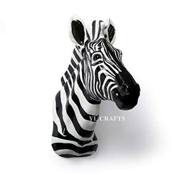 Yun and Lin Crafts Resin Zebra Head Sculpture Animal Pinto Wall Art for Home Decor (Black and White)...