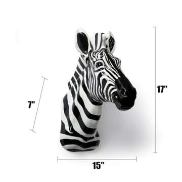 Yun and Lin Crafts Resin Zebra Head Sculpture Animal Pinto Wall Art for Home Decor (Black and White),17inch x15inch x7inch
