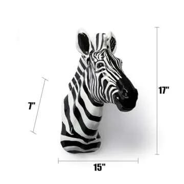 Yun and Lin Crafts Resin Zebra Head Sculpture Animal Pinto Wall Art for Home Decor (Black and White),17inch x15inch x7inch