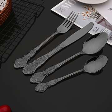 JASHII 24-Piece Black Cutlery Set Silverware Set, Mirror Polished, Stainless Steel Flatware Cutlery ...
