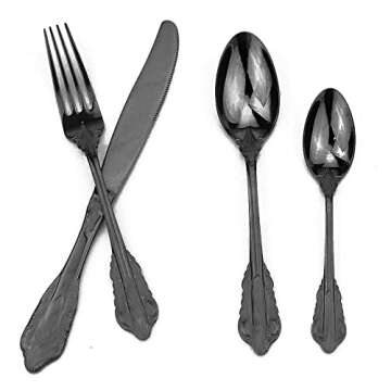 JASHII 24-Piece Black Cutlery Set Silverware Set, Mirror Polished, Stainless Steel Flatware Cutlery Eating Utensils Service for 6, Unique Elegant Pattern, Dishwasher Safe (Black)
