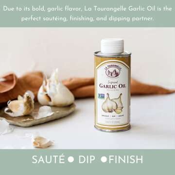 La Tourangelle, Garlic Oil, High Oleic Oil for Cooking Pastas, Salad Dressings, Drizzle on Popcorn, Irresistible Aroma and Flavor, 8.45 fl oz