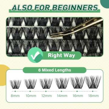 DIY Lash Extension Kit KEYYOU 144pcs Lash Clusters Eyelash Extension Kit with Mascara Brush Bond and Seal Lash Glue Remover Lash Applicators Lash Brush Clean Pad for DIY Lash Extensions (Y02 Kit)