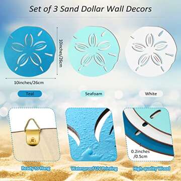 Jetec Sand Dollar Wall Decor 3 Pieces Beach Coastal Wall Art Wood Outdoor Ocean Sand Dollars Decor A...