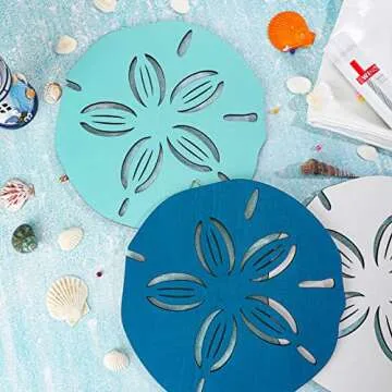 Jetec Sand Dollar Wall Decor 3 Pieces Beach Coastal Wall Art Wood Outdoor Ocean Sand Dollars Decor Art Teal Seafoam for Home Bathroom Decoration