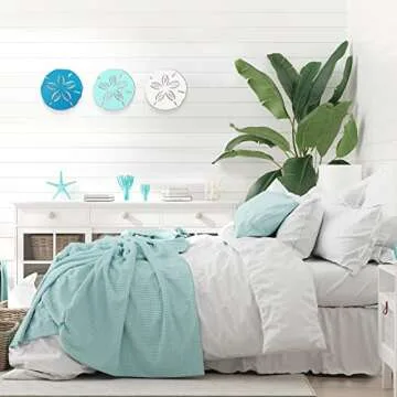 Jetec Sand Dollar Wall Decor 3 Pieces Beach Coastal Wall Art Wood Outdoor Ocean Sand Dollars Decor Art Teal Seafoam for Home Bathroom Decoration