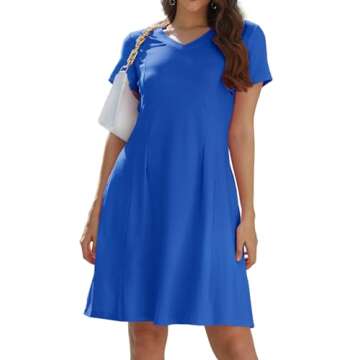 Alaster Queen Womens 2024 Casual Summer Dresses Flowing V Neck Royal Blue Midi Dress Short Sleeve T ...