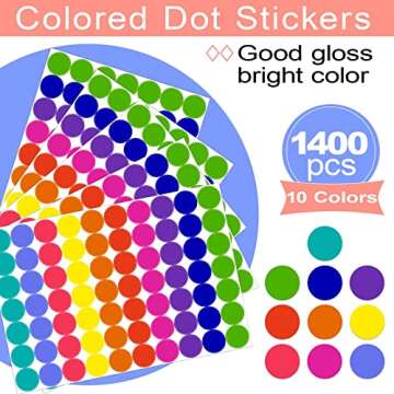 1400 PCS Colored Dot Stickers Round Color Coding Labels Polka Circle Dot Label Sticker for Office,Classroom,Papers Etc