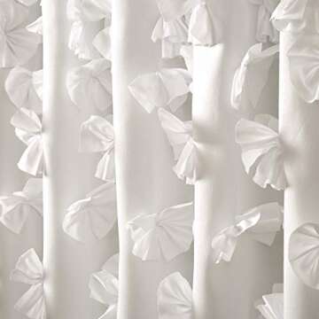 Lush Decor Riley Shower Curtain, 72" W x 72" L, White - Luxury Shower Curtain With Bows - Charming T...