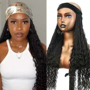 Human Hair Braids Band Extension Human Hair Boho BraidBand Headband Hair without Baseball Cap Synthetic Braids with Human Hair Curly Natural Color For Black Women
