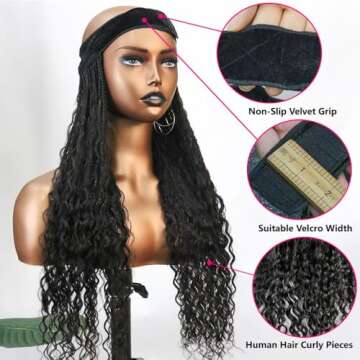 Human Hair Braids Band Extension Human Hair Boho BraidBand Headband Hair without Baseball Cap Synthetic Braids with Human Hair Curly Natural Color For Black Women