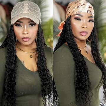 Human Hair Braids Band Extension Human Hair Boho BraidBand Headband Hair without Baseball Cap Synthetic Braids with Human Hair Curly Natural Color For Black Women