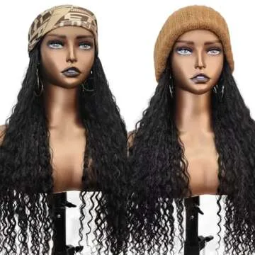 Human Hair Braids Band Extension Human Hair Boho BraidBand Headband Hair without Baseball Cap Synthetic Braids with Human Hair Curly Natural Color For Black Women