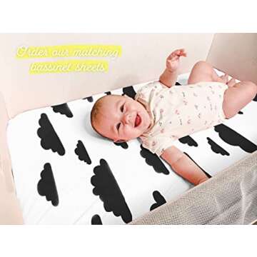 BaeBae Goods Crib Sheets for Baby Boys and Girls, 4 Pack, Soft and Breathable Jersey Knit Fitted Sheet Set, Black and White, Cute Gender Neutral Nursery Mattress Bedding, Universal Fit