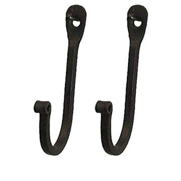 CTW 720002 Early American Single Prong Wrought Iron Hooks, Set of 2 – Rustic Curved Metal Fastener...