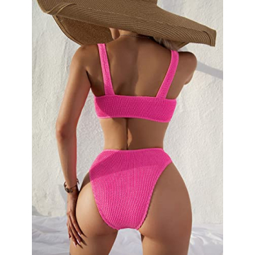 Stylish Women's Ribbed V-Wired High-Waisted Bikini Swimsuit