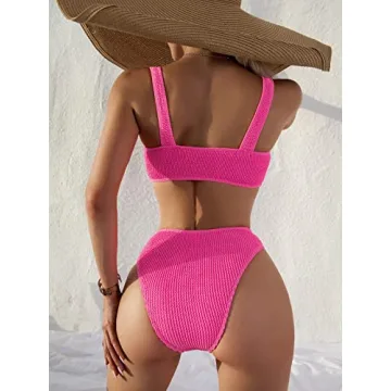 Stylish Women's Ribbed V-Wired High-Waisted Bikini Swimsuit
