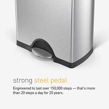 simplehuman 38 Liter / 10 Gallon Rectangular Kitchen Step Trash Can, Brushed Stainless Steel