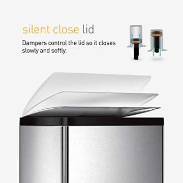 simplehuman 38 Liter / 10 Gallon Rectangular Kitchen Step Trash Can, Brushed Stainless Steel