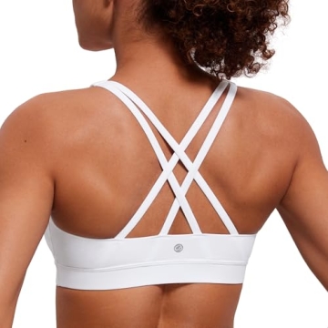 CRZ YOGA Women's Strappy Sports Bras Fitness Workout Padded Yoga Bra Criss Cross Back White Medium