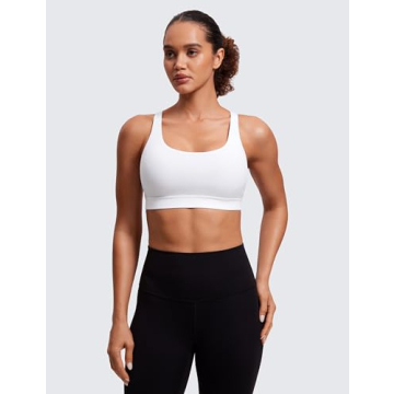 CRZ YOGA Women's Strappy Sports Bras Fitness Workout Padded Yoga Bra Criss Cross Back White Medium