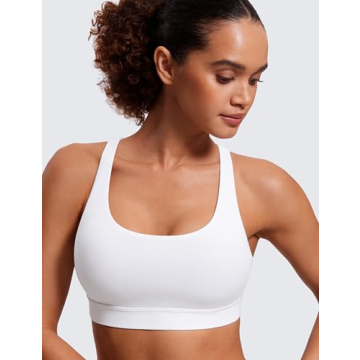 CRZ YOGA Women's Strappy Sports Bras Fitness Workout Padded Yoga Bra Criss Cross Back White Medium