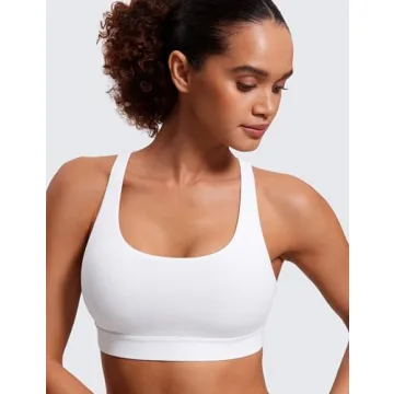 CRZ YOGA Women's Strappy Sports Bras Fitness Workout Padded Yoga Bra Criss Cross Back White Medium